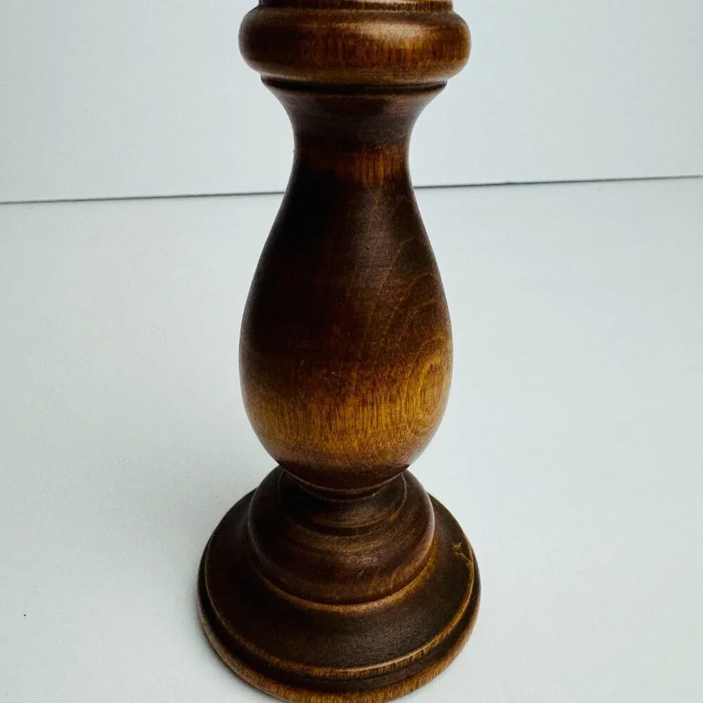 Vintage Turned Wood Candlestick Holder